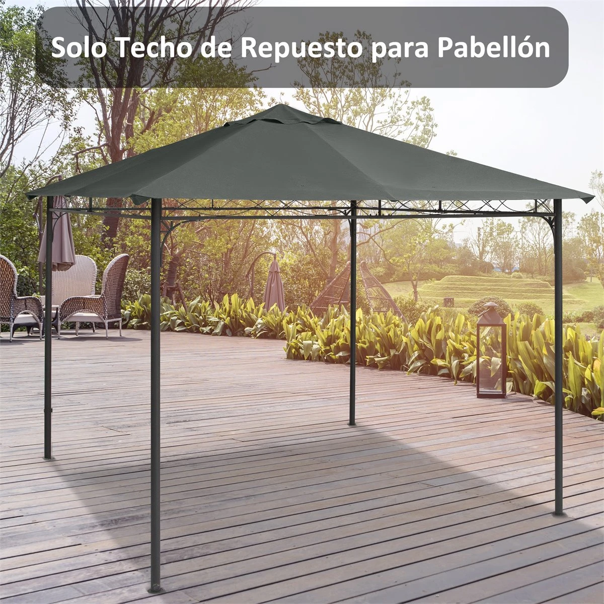 Outsunny Techo De Repuesto 2,98x2,95 M Para Cenador De Jardín Cubierta De Repuesto De Gazebo Pabellón Exterior Con 8 Orificios De Drenaje Y Ventilación Gris 2 Outsunny Techo De Repuesto 2,98x2,95 M Para Cenador De Jardín Cubierta De Repuesto De Gazebo Pabellón Exterior Con 8 Orificios De Drenaje Y Ventilación Gris - Imagen 2