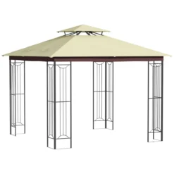 Outsunny Cenador De Jardín 3x3 M Pabellón Para Exterior Con Doble Techo De Ventilación Y Marco De Acero Protección Solar Para Fiestas Eventos Patio Al Aire Libre Beige