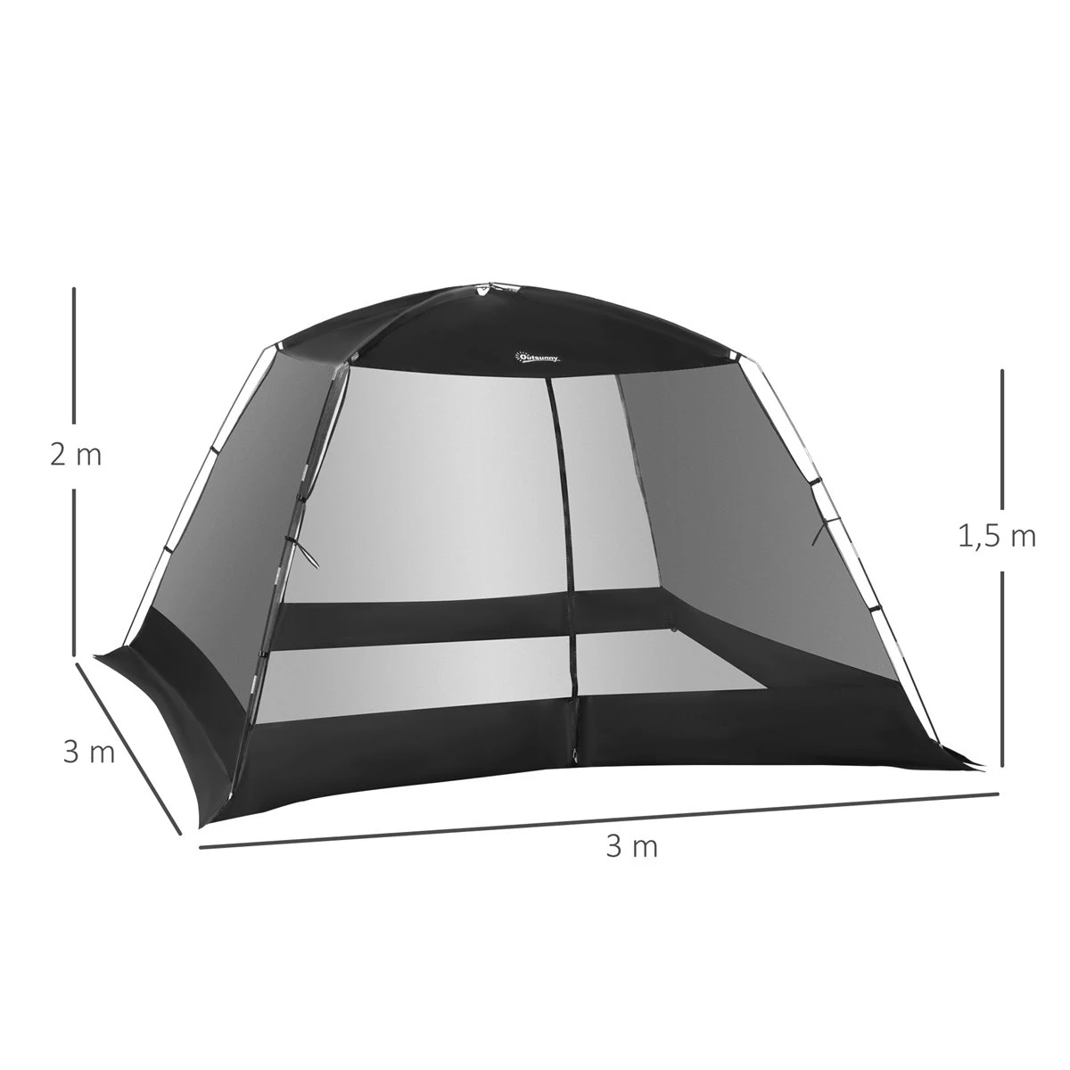 Outsunny Carpa De Jardín 3x3x2 M Cenador Para 4-6 Personas Con 4 Mosquiteras Y Puerta Incluye Bolsa De Transporte Protección Solar Para Camping Viajes Exterior Negro 3 Outsunny Carpa De Jardín 3x3x2 M Cenador Para 4-6 Personas Con 4 Mosquiteras Y Puerta Incluye Bolsa De Transporte Protección Solar Para Camping Viajes Exterior Negro - Imagen 3