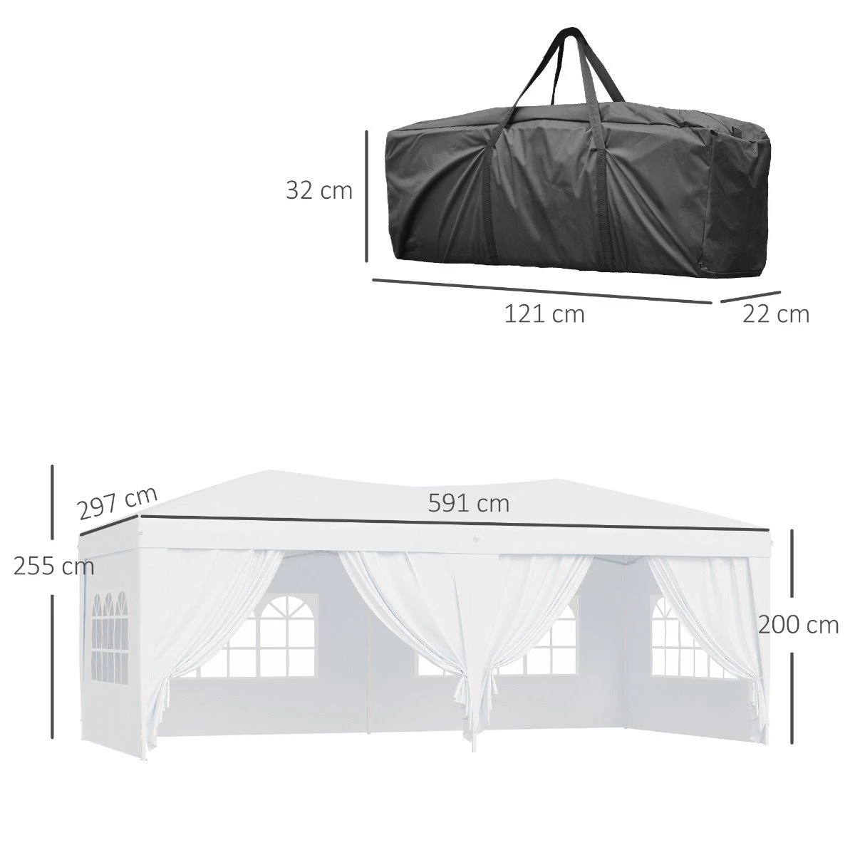 Outsunny Carpa Plegable En Acordeon 4 Paneles Laterales 2 Cortinas +Bolsa Transporte 5,91x2,97x2,55 M Blanco 3 Outsunny Carpa Plegable En Acordeon 4 Paneles Laterales 2 Cortinas +Bolsa Transporte 5,91x2,97x2,55 M Blanco - Imagen 3