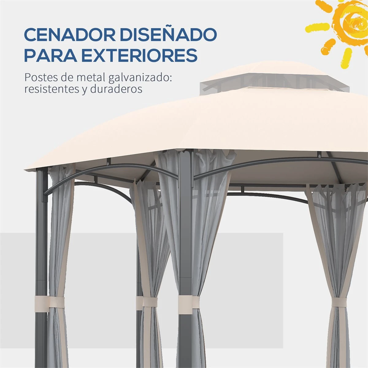 Outsunny Cenador De Jardín Hexágono 4x4 M Pabellón Exterior Con Doble Techo De Ventilación Y 6 Mosquiteras Con Cremallera Para Fiestas Balcón Patio Caqui 7 Outsunny Cenador De Jardín Hexágono 4x4 M Pabellón Exterior Con Doble Techo De Ventilación Y 6 Mosquiteras Con Cremallera Para Fiestas Balcón Patio Caqui - Imagen 7