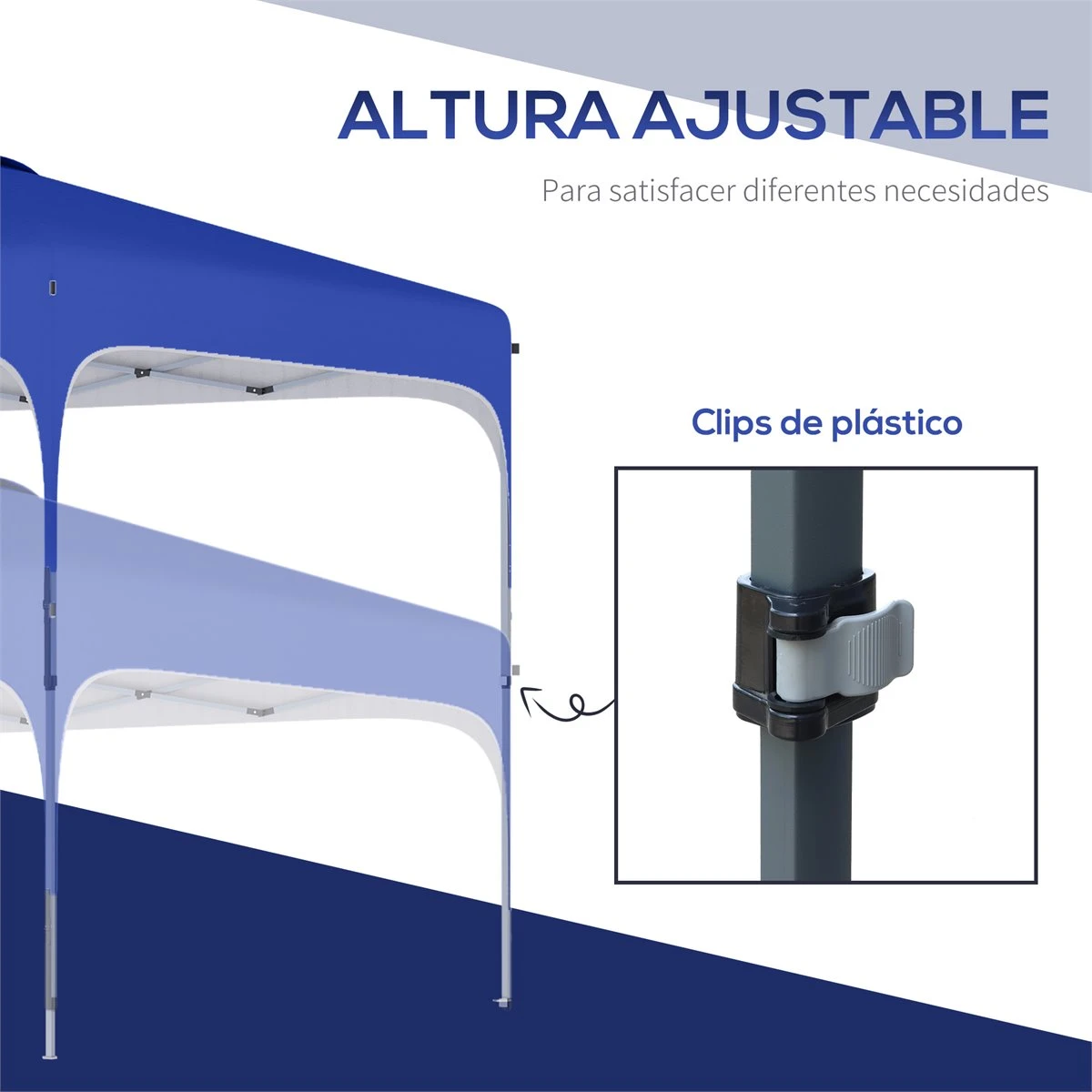 Outsunny Cenador Plegable 2,5x2,5x2,68 M Carpa De Jardín Protección UV 50+ Ajustable En Altura Con 4 Bolsas De Arena Y Bolsa De Transporte Para Camping Fiestas Patio Azul 6 Outsunny Cenador Plegable 2,5x2,5x2,68 M Carpa De Jardín Protección UV 50+ Ajustable En Altura Con 4 Bolsas De Arena Y Bolsa De Transporte Para Camping Fiestas Patio Azul - Imagen 6