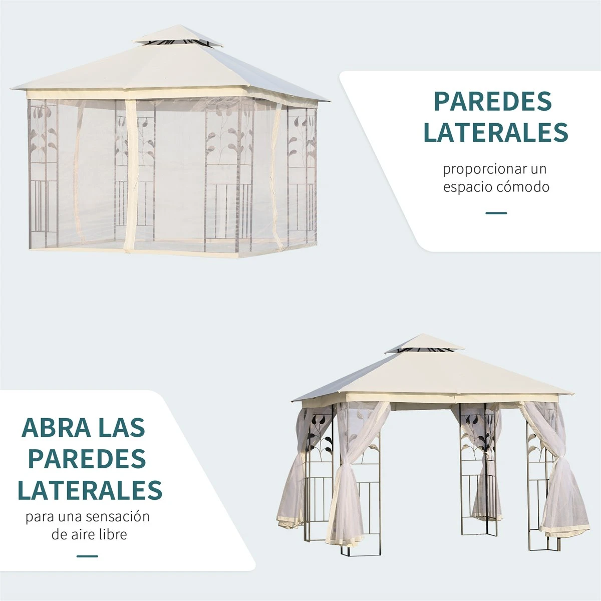 Outsunny Cenador De Jardín 300x300x280 Cm Carpas Para Exterior Grandes Doble Techo Con Mosquitera Y Piquetas Para El Suelo Fácil De Drenar Poliéster Acero Blanco 6 Outsunny Cenador De Jardín 300x300x280 Cm Carpas Para Exterior Grandes Doble Techo Con Mosquitera Y Piquetas Para El Suelo Fácil De Drenar Poliéster Acero Blanco - Imagen 6