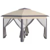 Outsunny Carpa Plegable Exterior 3,3x3,3x2,88 M Altura Ajustable Cenador De Jardín Con Doble Techo 4 Mosquiteras Extraíbles Y Bolsa De Transporte Para Camping Fiestas Beige