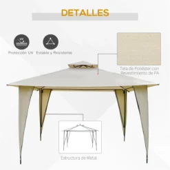 Outsunny Cenador De Jardín 3,45x3,45 M Carpa Con Doble Techo Y 8 Orificios De Drenaje Marco Metálico Para Celebraciones Fiestas Bodas Exteriores Beige -Ofertas Verdi Jar Tienda 11a5615fb27618d84df17947e1a26951d53051a4 1d220312851d4a3ebc93ca1e9b42e582