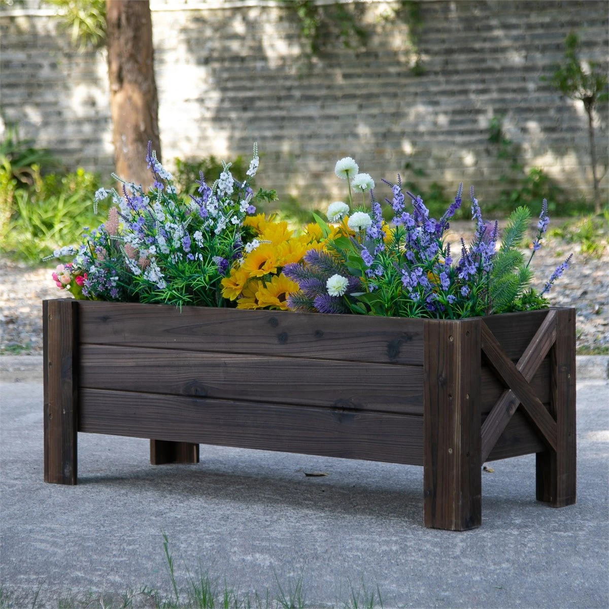 Outsunny Huerto Urbano Jardinera Macetero De Madera Arriate De Jardín Rectangular Con Patas Para Flores Plantas Cultivos 100x36,5x36 Cm Marrón 7 Outsunny Huerto Urbano Jardinera Macetero De Madera Arriate De Jardín Rectangular Con Patas Para Flores Plantas Cultivos 100x36,5x36 Cm Marrón - Imagen 7