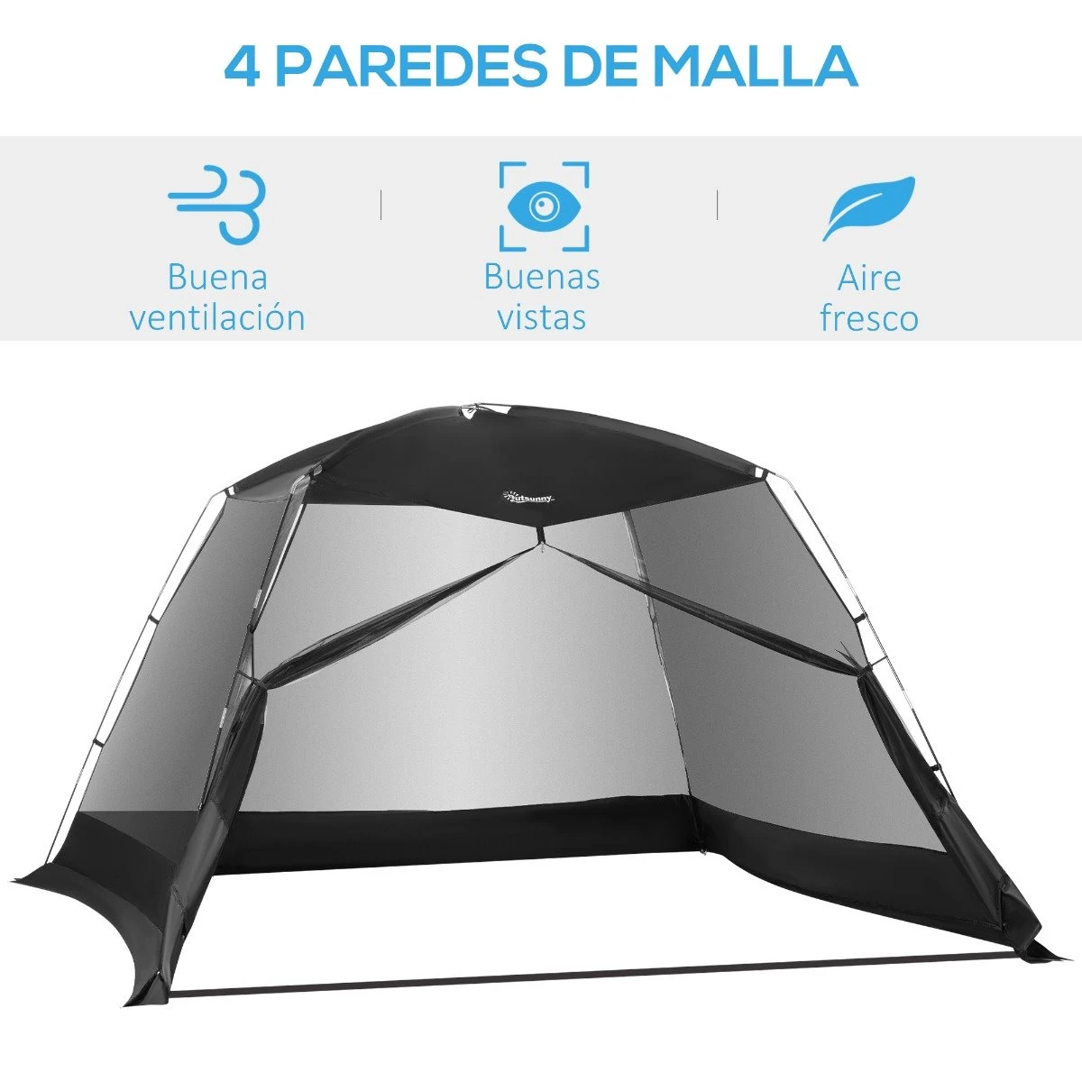 Outsunny Carpa De Jardín 3x3x2 M Cenador Para 4-6 Personas Con 4 Mosquiteras Y Puerta Incluye Bolsa De Transporte Protección Solar Para Camping Viajes Exterior Negro 4 Outsunny Carpa De Jardín 3x3x2 M Cenador Para 4-6 Personas Con 4 Mosquiteras Y Puerta Incluye Bolsa De Transporte Protección Solar Para Camping Viajes Exterior Negro - Imagen 4