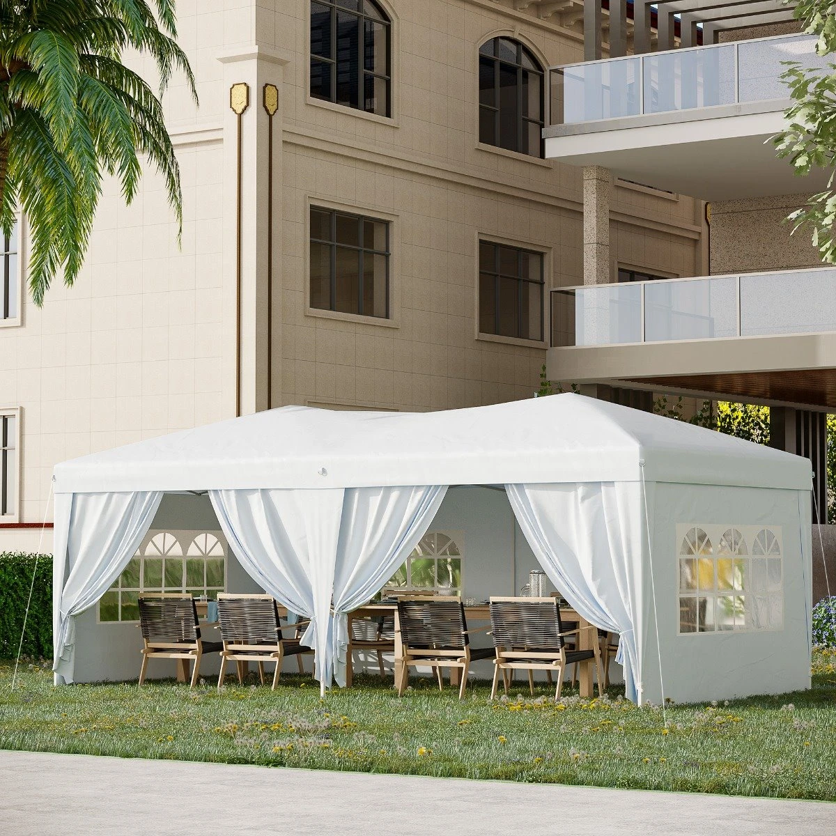 Outsunny Carpa Plegable En Acordeon 4 Paneles Laterales 2 Cortinas +Bolsa Transporte 5,91x2,97x2,55 M Blanco 4 Outsunny Carpa Plegable En Acordeon 4 Paneles Laterales 2 Cortinas +Bolsa Transporte 5,91x2,97x2,55 M Blanco - Imagen 4
