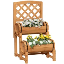 Outsunny Arriate De Jardín Con Enrejado Tipo Barril Con 2 Macetas Macetero Con Soporte Para Trepadora Cultivos Plantas Flores Para Patio Terraza Balcón 45x45x80 Cm Natural