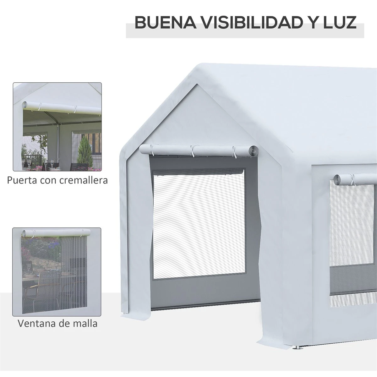Outsunny Carpa Para Fiestas 6x3 M Pabellón De Jardín Con 2 Paredes Laterales Extraíbles 2 Puertas Y 6 Ventanas Con Cremalleras Protección UV Para Eventos Celebraciones Blanco 4 Outsunny Carpa Para Fiestas 6x3 M Pabellón De Jardín Con 2 Paredes Laterales Extraíbles 2 Puertas Y 6 Ventanas Con Cremalleras Protección UV Para Eventos Celebraciones Blanco - Imagen 4