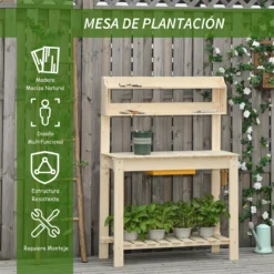 Outsunny Mesa De Plantación De Madera Mesa Para Macetas Con Tablero Deslizante 3 Estantes Ganchos Jardín Patio Garaje 100x40x140 Cm Natural -Ofertas Verdi Jar Tienda 266ca6e65a7009eb46a0b1b4574380977e2bca81 58c8ef9b3393421c8e6ece333bf99250