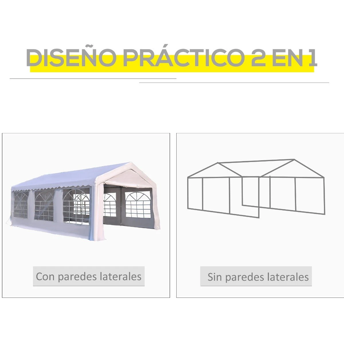 Outsunny Carpa De Jardín Cochera Gazebo 6x4m Pergola Cenador Pabellón 4 Paneles Laterales 6 Ventanas Para Fiesta Eventos Bodas Acero PE Blanco 9 Outsunny Carpa De Jardín Cochera Gazebo 6x4m Pergola Cenador Pabellón 4 Paneles Laterales 6 Ventanas Para Fiesta Eventos Bodas Acero PE Blanco - Imagen 9