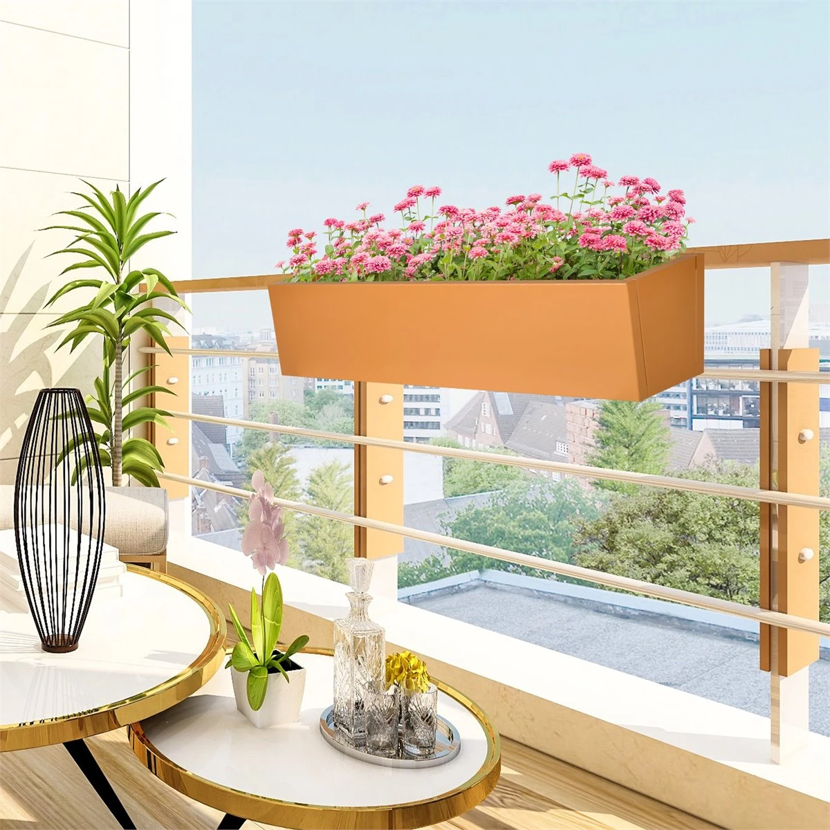 Outsunny Jardinera Colgante De Acero Maceta Rectangular Colgante Con 2 Ganchos Ajustables Y 2 Orificios De Drenaje Para Balcón Jardín Patio 91x35x24 Cm Marrón 2 Outsunny Jardinera Colgante De Acero Maceta Rectangular Colgante Con 2 Ganchos Ajustables Y 2 Orificios De Drenaje Para Balcón Jardín Patio 91x35x24 Cm Marrón - Imagen 2