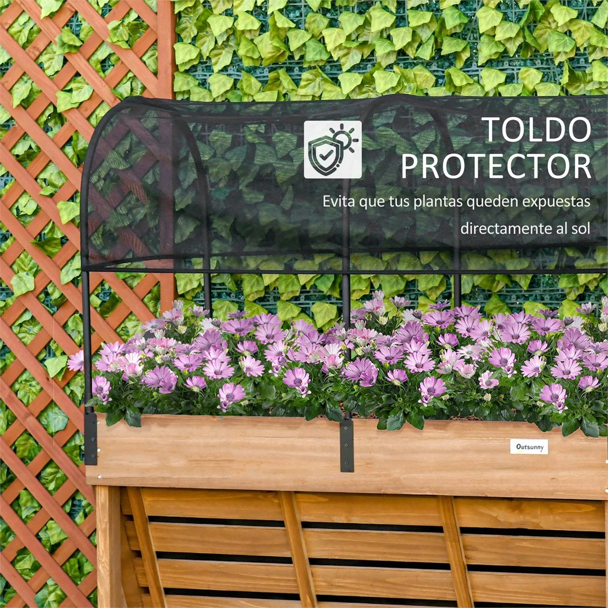 Outsunny Huerto Urbano Elevado De Madera 120x55x143 Cm Mesa De Cultivo De Jardín Con Red De Sombra De Malla Y Tela Geotextil Para Cultivos Plantas Flores Natural 5 Outsunny Huerto Urbano Elevado De Madera 120x55x143 Cm Mesa De Cultivo De Jardín Con Red De Sombra De Malla Y Tela Geotextil Para Cultivos Plantas Flores Natural - Imagen 5