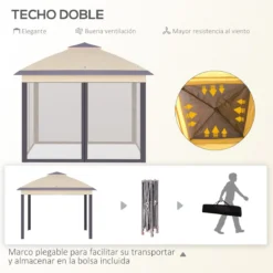 Outsunny Carpa Plegable Exterior 3,3x3,3x2,88 M Altura Ajustable Cenador De Jardín Con Doble Techo 4 Mosquiteras Extraíbles Y Bolsa De Transporte Para Camping Fiestas Beige -Ofertas Verdi Jar Tienda 31763ce0be3e414e161e37ba8baf54fb3faedd06 7583d6af46ec4a8a986b36450f4f341d
