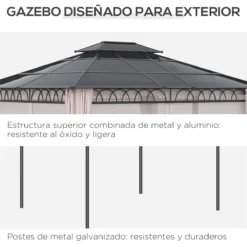 Outsunny Cenador De Jardín 3,6x3 M Gazebo De Exterior Con Techo Doble De Policarbonato 4 Cortinas Mosquiteras Laterales Con Cremallera Y Marco De Aluminio Para Patio Fiestas Terraza -Ofertas Verdi Jar Tienda 37b84830ea853cc353063d9fb9c83395ad0b7b75 634618dfdc2944489af10db8415f6dc4