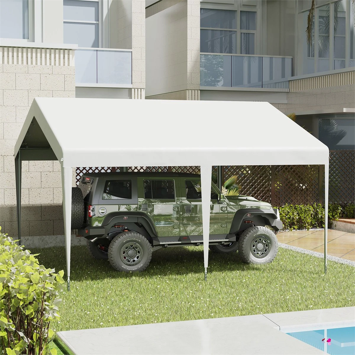 Outsunny Carpa Garaje Para Coche 4x4 M Cochera Portátil Impermeable Pabellón Gazebo De Jardín Patio Exterior Con Accesorios Para Eventos Fiestas Metal Galvanizado Blanco 2 Outsunny Carpa Garaje Para Coche 4x4 M Cochera Portátil Impermeable Pabellón Gazebo De Jardín Patio Exterior Con Accesorios Para Eventos Fiestas Metal Galvanizado Blanco - Imagen 2