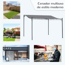 Outsunny Pérgola De Jardín 4x3 M Cenador Montado En Pared Con Toldo Y 4 Orificios De Drenaje Marco De Metal Y Poliéster 180 G/m² Para Patio Terraza Gris -Ofertas Verdi Jar Tienda 3c9e3b9733a12a5e2f7e3f7ccc0f80e1efb782e8 493850e4f07640d99a1cbab07cea9fc3