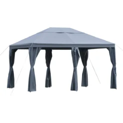 Outsunny Cenador 4x3 M Carpa Con 6 Cortinas De Cremallera Techo Ventilación 8 Orificios De Drenaje Para Fiesta Reuniones Al Aire Libre Gris