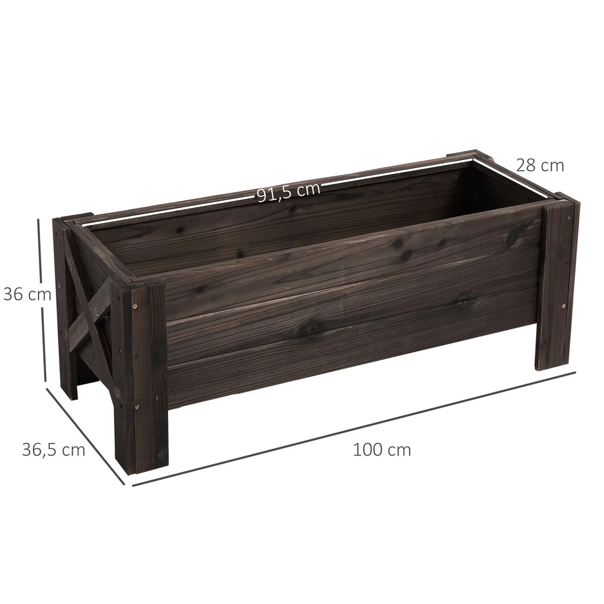 Outsunny Huerto Urbano Jardinera Macetero De Madera Arriate De Jardín Rectangular Con Patas Para Flores Plantas Cultivos 100x36,5x36 Cm Marrón 3 Outsunny Huerto Urbano Jardinera Macetero De Madera Arriate De Jardín Rectangular Con Patas Para Flores Plantas Cultivos 100x36,5x36 Cm Marrón - Imagen 3