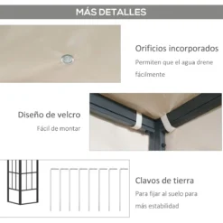 Outsunny Pérgola De Pared 3x3 M Cenador De Jardín Con Toldo Protección Solar Y 2 Orificios De Drenaje Gazebo Carpa De Metal Para Fiestas Celebraciones Patio Exterior Beige -Ofertas Verdi Jar Tienda 43521daaebab8b952f1280f7b09e7769d633c757 b32d12b039f9439599b5460ea94cc776