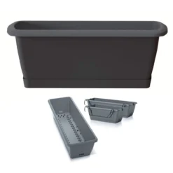 Prosperplast Jardinera Para Balcón Respana Easycare, Incluye Ganchos, Dimensiones (Mm) 593X190X140, Color Antracita