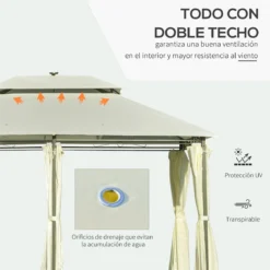 Outsunny Carpa De Jardín 4x3 M Cenador Con Doble Techo 6 Cortinas Laterales Luz LED Con Panel Solar Para Patio Terraza Color Crema -Ofertas Verdi Jar Tienda 43f9f46d7605b1c6feb241dc8b4999ad27108b65 4fd70c385b0145efa861b41ebb102537