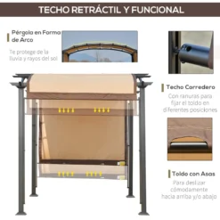 Outsunny Pérgola 3x2,5 M Cenador Con Techo Retráctil Para Jardín Patio Terraza Tela Poliéster Atornillados Resistente Protección De Rayos UV Beige -Ofertas Verdi Jar Tienda 4495c53104d176b1b4919a728b046216605e457f d195712c19c049078d16f64599696aef
