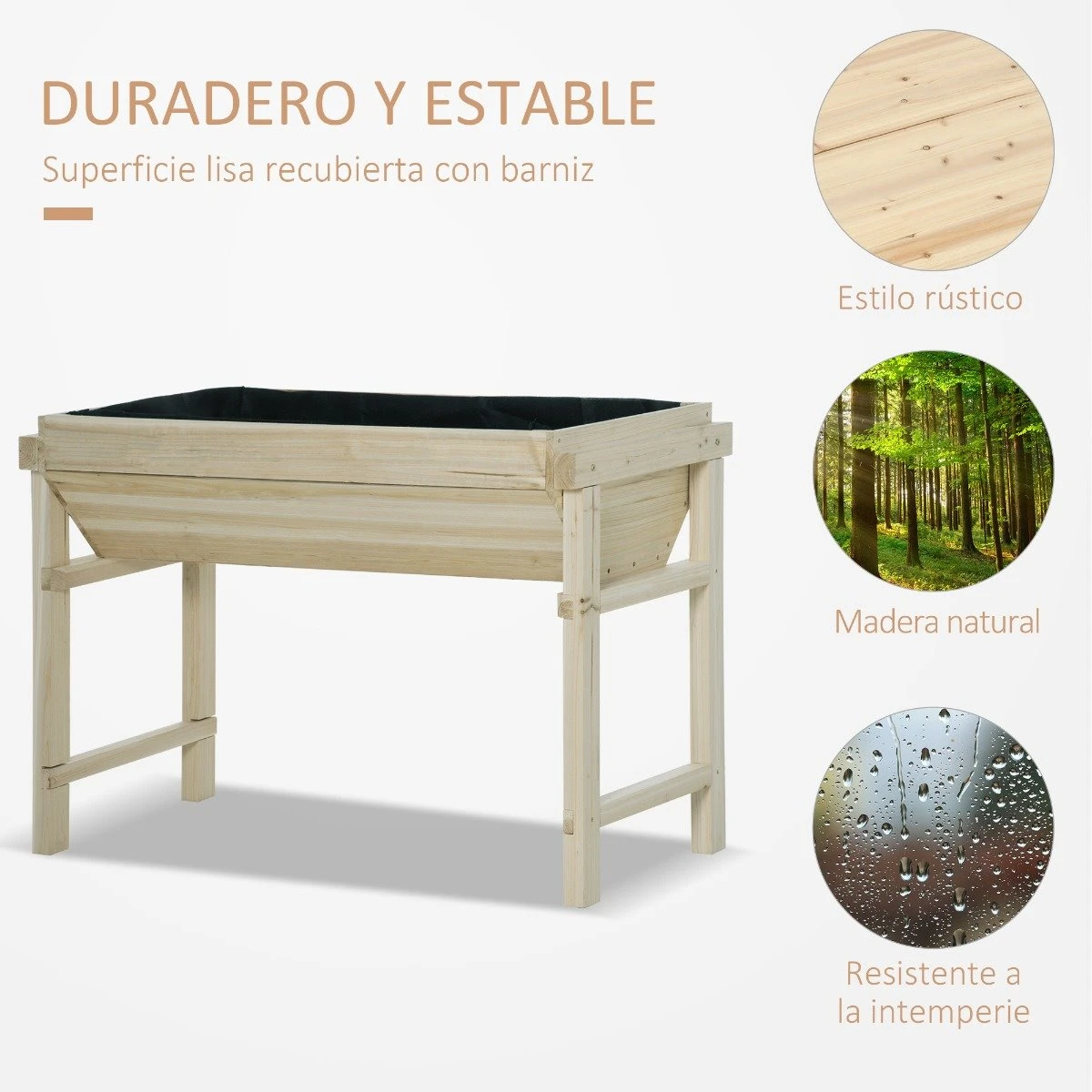 Outsunny Huerto Urbano Elevado De Madera 108,5x60x80 Cm Mesa De Cultivo Con Tela No Tejida Y 3 Orificios De Drenaje Para Jardín Terraza Exterior Carga 50 Kg Natural 7 Outsunny Huerto Urbano Elevado De Madera 108,5x60x80 Cm Mesa De Cultivo Con Tela No Tejida Y 3 Orificios De Drenaje Para Jardín Terraza Exterior Carga 50 Kg Natural - Imagen 7