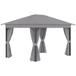 Outsunny Cenador De Jardín 4x3 M Pabellón Con Techo De Ventilación 4 Cortinas Laterales Con Puerta Y 8 Orificio De Drenaje Gazebo De Aluminio Para Exterior Patio Fiestas Gris