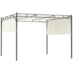 Outsunny Pérgola 3x3 M Cenador De Jardín Con Techo Retráctil Tela De Poliéster Y Tubo De Acero Para Patio Terraza Exterior Blanco