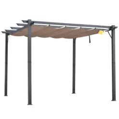 Outsunny Pérgola De Aluminio Gazebo Cenador 3x3m Para Jardín Patio O Terraza Con Techo Retráctil Tela Poliéster Resistente A Agua Y UV