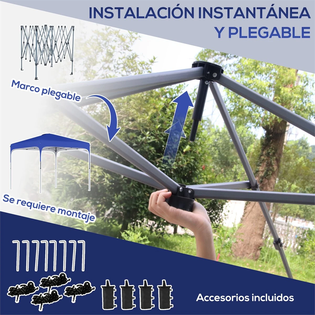 Outsunny Cenador Plegable 2,5x2,5x2,68 M Carpa De Jardín Protección UV 50+ Ajustable En Altura Con 4 Bolsas De Arena Y Bolsa De Transporte Para Camping Fiestas Patio Azul 5 Outsunny Cenador Plegable 2,5x2,5x2,68 M Carpa De Jardín Protección UV 50+ Ajustable En Altura Con 4 Bolsas De Arena Y Bolsa De Transporte Para Camping Fiestas Patio Azul - Imagen 5