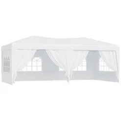 Outsunny Carpa Plegable En Acordeon 4 Paneles Laterales 2 Cortinas +Bolsa Transporte 5,91x2,97x2,55 M Blanco