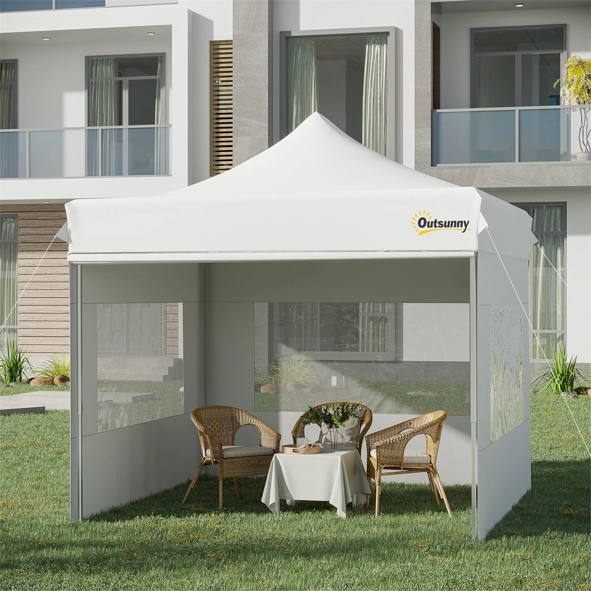 Outsunny Carpa Plegable 3x3 M Con Altura Ajustable Cenador De Jardín Con 4 Paredes Extraíbles De Tela Oxford 4 Ventanas Y Bolsa De Transporte Para Exterior Terraza Camping Blanco 2 Outsunny Carpa Plegable 3x3 M Con Altura Ajustable Cenador De Jardín Con 4 Paredes Extraíbles De Tela Oxford 4 Ventanas Y Bolsa De Transporte Para Exterior Terraza Camping Blanco - Imagen 2