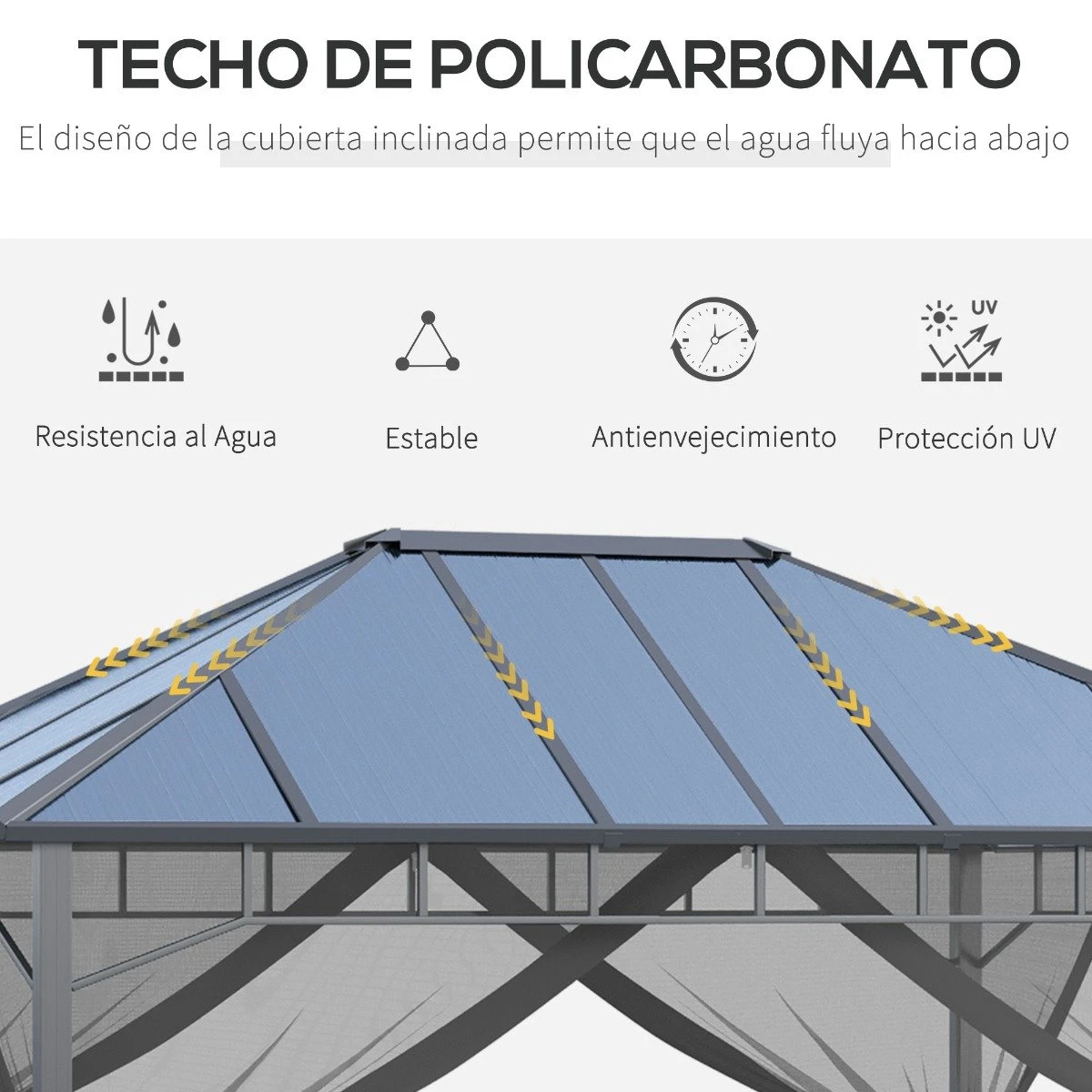 Outsunny Cenador De Jardín 4x3 M Aluminio Pabellón Para Exterior Con Techo De Policarbonato Y 4 Mosquiteras Laterales Con Cremalleras Para Fiestas Eventos Gris 4 Outsunny Cenador De Jardín 4x3 M Aluminio Pabellón Para Exterior Con Techo De Policarbonato Y 4 Mosquiteras Laterales Con Cremalleras Para Fiestas Eventos Gris - Imagen 4