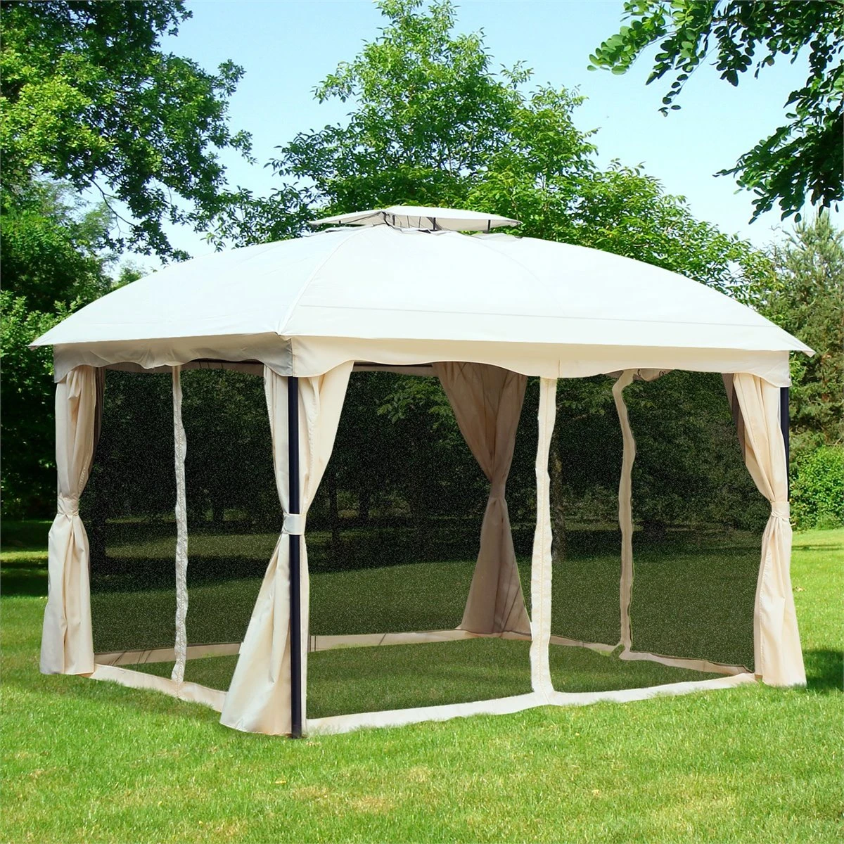 Outsunny Cenador Con Techo Gazebo Pabellón Exterior 3x3.65x2.82m Carpa Glorietas De Jardín Marco De Hierro Con Pared Lateral Y Mosquitero Color Crema 2 Outsunny Cenador Con Techo Gazebo Pabellón Exterior 3x3.65x2.82m Carpa Glorietas De Jardín Marco De Hierro Con Pared Lateral Y Mosquitero Color Crema - Imagen 2