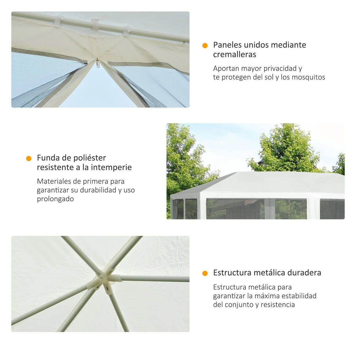 Outsunny Gazebo De Jardín 6x3m Pabellón Con 6 Paredes De Malla Extraíbles Cremallera Y Techo Estilo Catedral Para Fiestas Eventos Reuniones Blanco 5 Outsunny Gazebo De Jardín 6x3m Pabellón Con 6 Paredes De Malla Extraíbles Cremallera Y Techo Estilo Catedral Para Fiestas Eventos Reuniones Blanco - Imagen 5