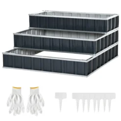Outsunny Huerto Urbano De 3 Niveles De Jardín Acero 118x118x62 Cm Arriate De Escalera Para Cultivos Plantas Flores Para Terraza Exterior Gris