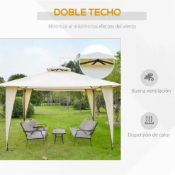 Outsunny Cenador De Jardín 3,45x3,45 M Carpa Con Doble Techo Y 8 Orificios De Drenaje Marco Metálico Para Celebraciones Fiestas Bodas Exteriores Beige -Ofertas Verdi Jar Tienda 5d34d06cef3c445e9922a24cc01a87f50d540c71 d1b759d8ac1245759933a56fb00f4abb