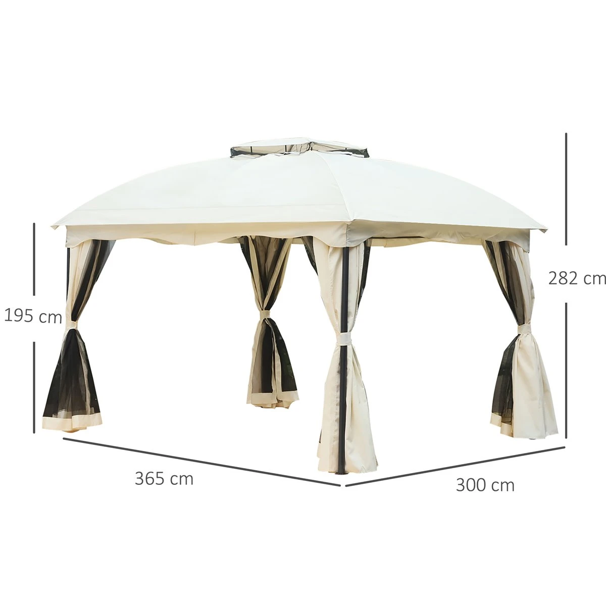 Outsunny Cenador Con Techo Gazebo Pabellón Exterior 3x3.65x2.82m Carpa Glorietas De Jardín Marco De Hierro Con Pared Lateral Y Mosquitero Color Crema 3 Outsunny Cenador Con Techo Gazebo Pabellón Exterior 3x3.65x2.82m Carpa Glorietas De Jardín Marco De Hierro Con Pared Lateral Y Mosquitero Color Crema - Imagen 3