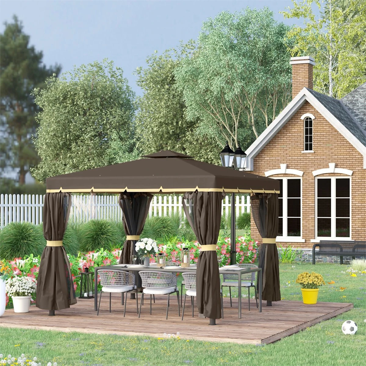 Outsunny Cenador De Jardín 3x3m Pabellón De Aluminio Exterior Con Doble Techo De Ventilación 4 Cortinas Laterales Y 4 Mosquiteras Con Cremallera Para Fiestas Eventos Patio Café 2 Outsunny Cenador De Jardín 3x3m Pabellón De Aluminio Exterior Con Doble Techo De Ventilación 4 Cortinas Laterales Y 4 Mosquiteras Con Cremallera Para Fiestas Eventos Patio Café - Imagen 2