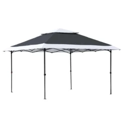 Outsunny Carpa De Fiesta Plegable 3,6x3,6 M Altura Ajustable En 3 Posiciones Con Doble Techo Y Bolsa De Transporte Con Ruedas De Acero Para Jardín Exterior Gris Y Blanco