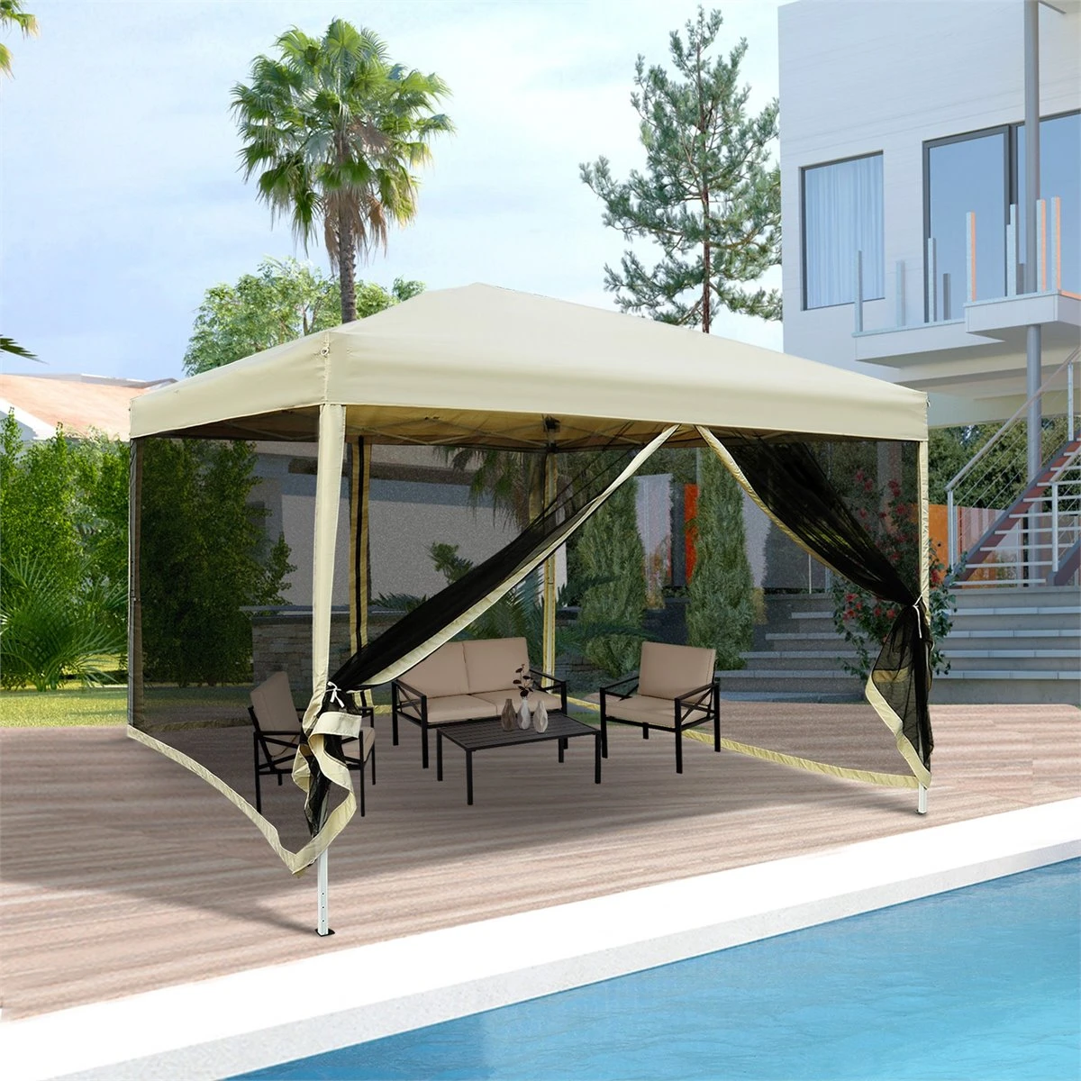 Outsunny Carpa Plegable 3x3 Para Exterior Cenador Portátil De Jardín Con Mosquiteras Bolsa De Transporte Marco De Acero Y Tela Oxford Resistente Para Fiestas Camping Beige 4 Outsunny Carpa Plegable 3x3 Para Exterior Cenador Portátil De Jardín Con Mosquiteras Bolsa De Transporte Marco De Acero Y Tela Oxford Resistente Para Fiestas Camping Beige - Imagen 4