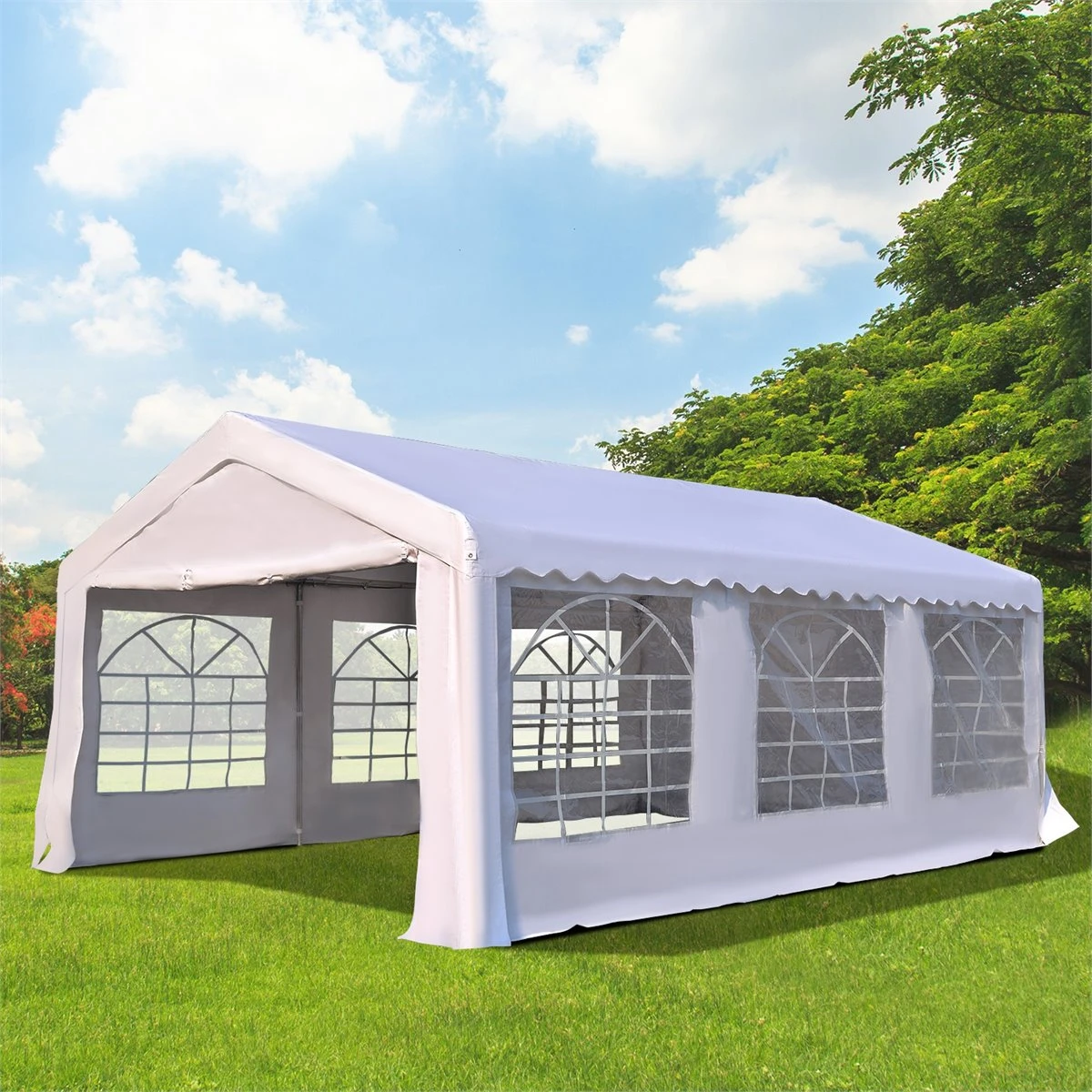 Outsunny Carpa De Jardín Cochera Gazebo 6x4m Pergola Cenador Pabellón 4 Paneles Laterales 6 Ventanas Para Fiesta Eventos Bodas Acero PE Blanco 2 Outsunny Carpa De Jardín Cochera Gazebo 6x4m Pergola Cenador Pabellón 4 Paneles Laterales 6 Ventanas Para Fiesta Eventos Bodas Acero PE Blanco - Imagen 2