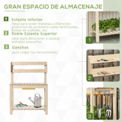 Outsunny Mesa De Plantación De Madera Mesa Para Macetas Con Tablero Deslizante 3 Estantes Ganchos Jardín Patio Garaje 100x40x140 Cm Natural -Ofertas Verdi Jar Tienda 69b7271ffa2d3df0f85ef3dc0e0d4c6e3e050e48 400f51c327dd43bb871b78ed3fbddadf