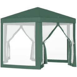 Outsunny Carpa Gazebo Tipo Cenador Hexagonal Con Mosquitera Para Jardín Y Terraza Ø1,97 M Material De Poliéster Repelente Al Agua (Verde)