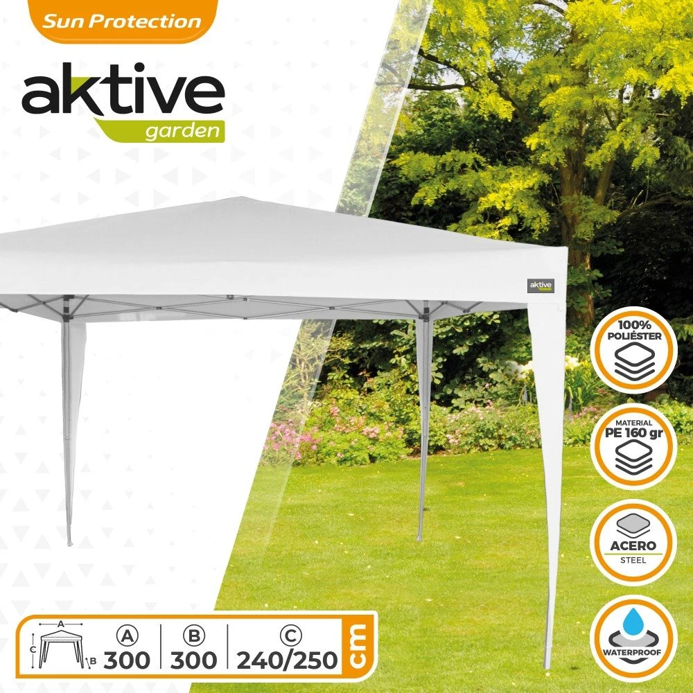 Cenador Plegable Blanco Poliéster UV50 300x300x240/250 Cm Aktive 2 Cenador Plegable Blanco Poliéster UV50 300x300x240/250 Cm Aktive - Imagen 2