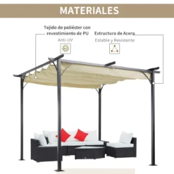 Outsunny Pérgola De Metal 3x3m Gazebo Cenador Para Jardín Patio O Terraza Con Techo Retráctil Tela Poliéster Resistente Al Agua Y UV -Ofertas Verdi Jar Tienda 7312c109f01a3ade4310a0a5af505972a982617f 7ed327674ba243e6bfd5ec0af57bfd26