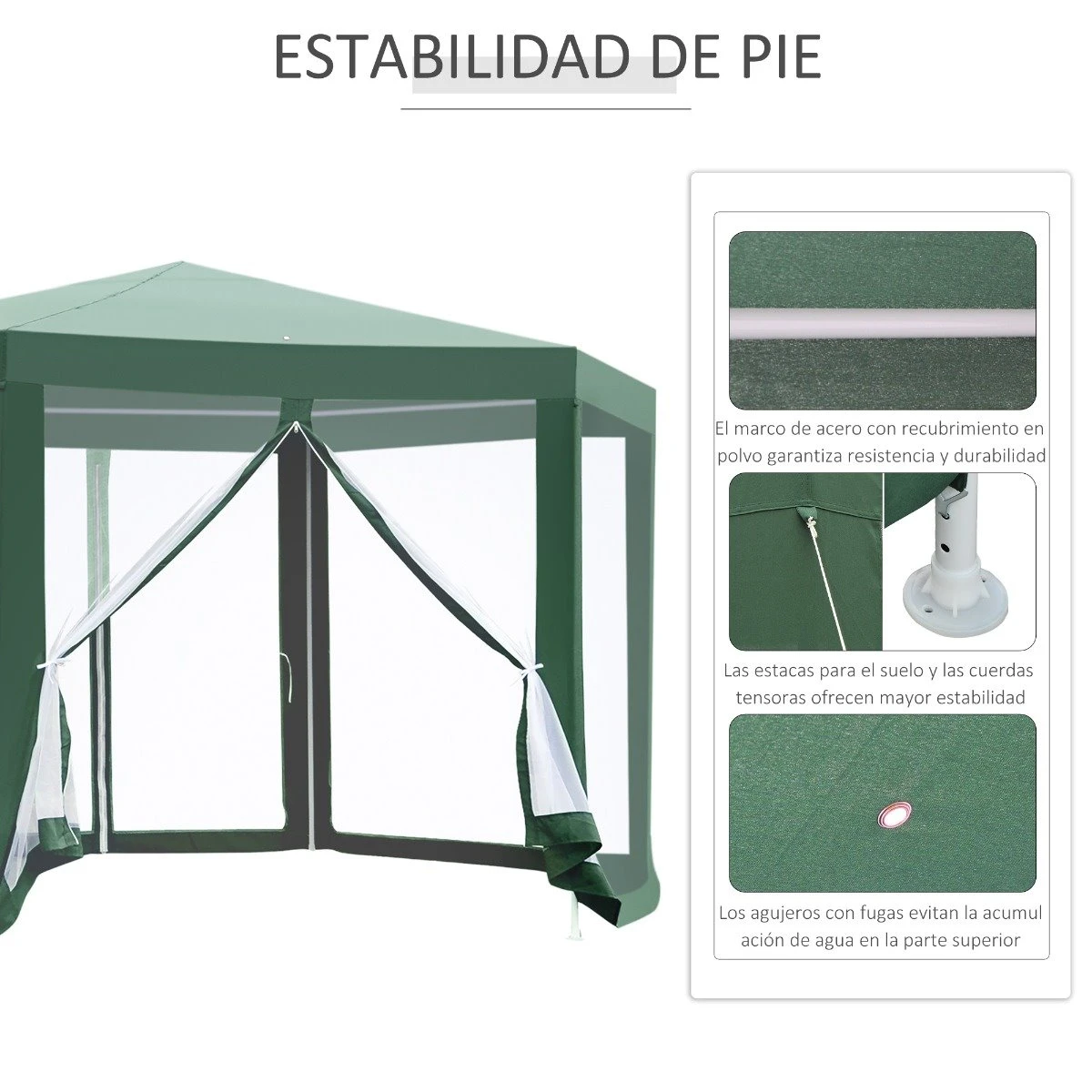 Outsunny Carpa Gazebo Tipo Cenador Hexagonal Con Mosquitera Para Jardín Y Terraza Ø1,97 M Material De Poliéster Repelente Al Agua (Verde) 6 Outsunny Carpa Gazebo Tipo Cenador Hexagonal Con Mosquitera Para Jardín Y Terraza Ø1,97 M Material De Poliéster Repelente Al Agua (Verde) - Imagen 6